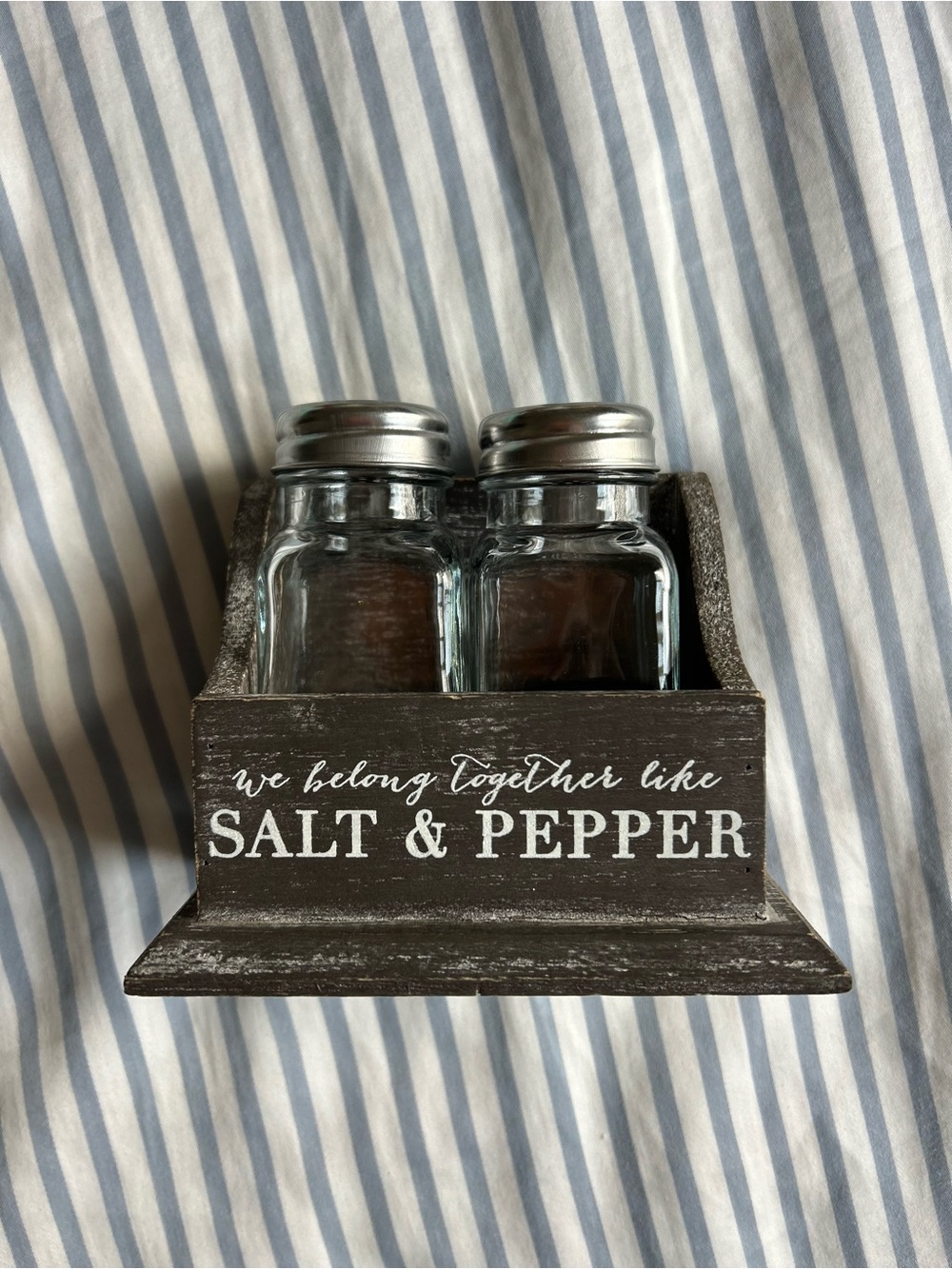 Rustic Salt & Pepper Shaker Set with Holder - Brown and Silver